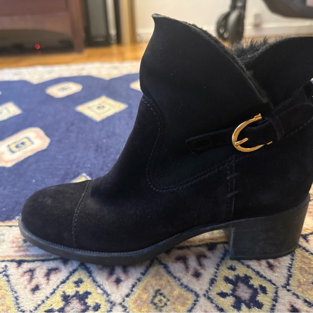 Salvatore Ferragamo Black Ankle Boots with Gold Buckle